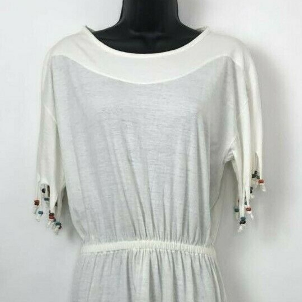 Vintage A'Milano White Beaded Fringe Dress Boho M